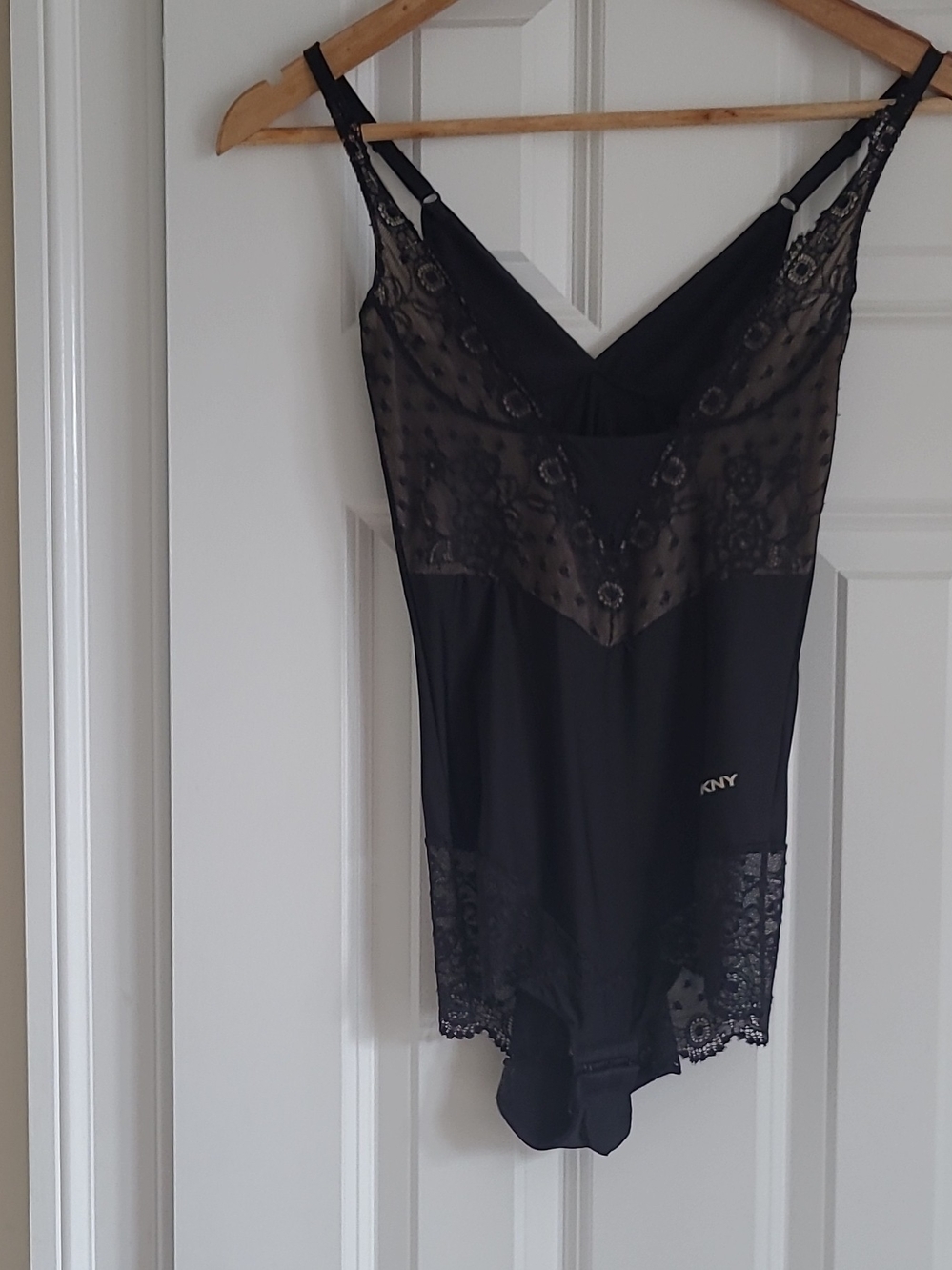 DKNY Black Sheer Lace Trim Bodysuit